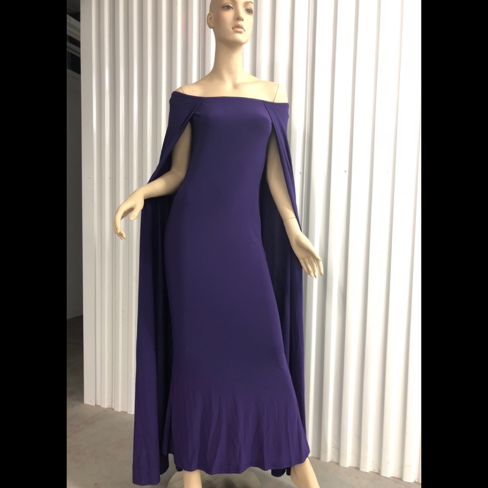 Off the shoulder cape style maxi dress